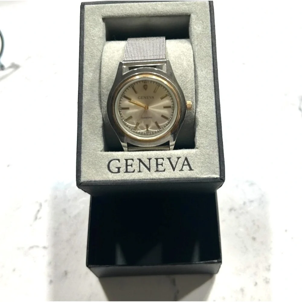 Geneva Retro Men's Stainless Steel Mesh Band Round Dress Watch Silver Gold NEW